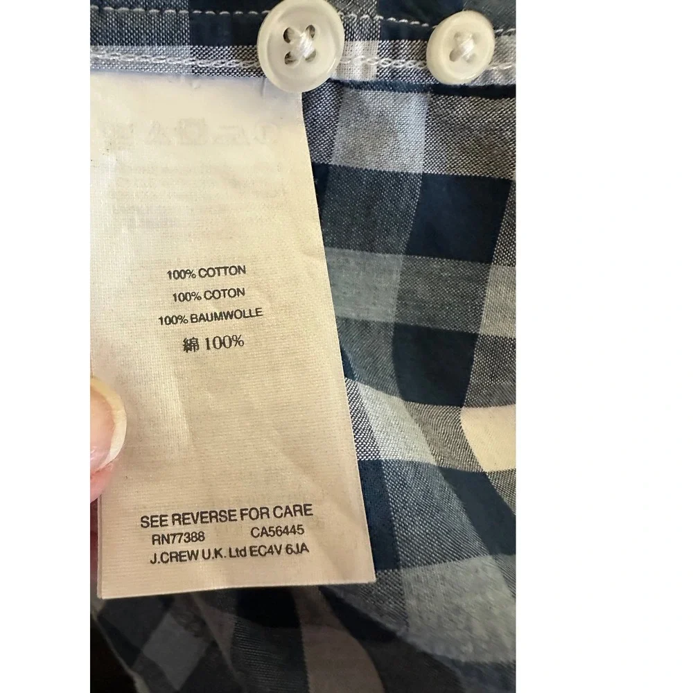 J Crew Mens Button Down Shirt Blue White Check Gingham Long Sleeve Cotton Size L